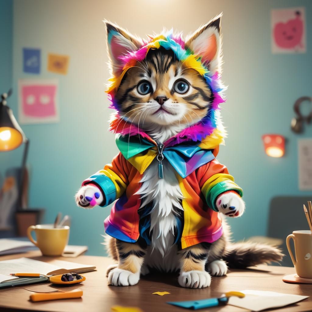 Whimsical Kitten in Comic Book Style