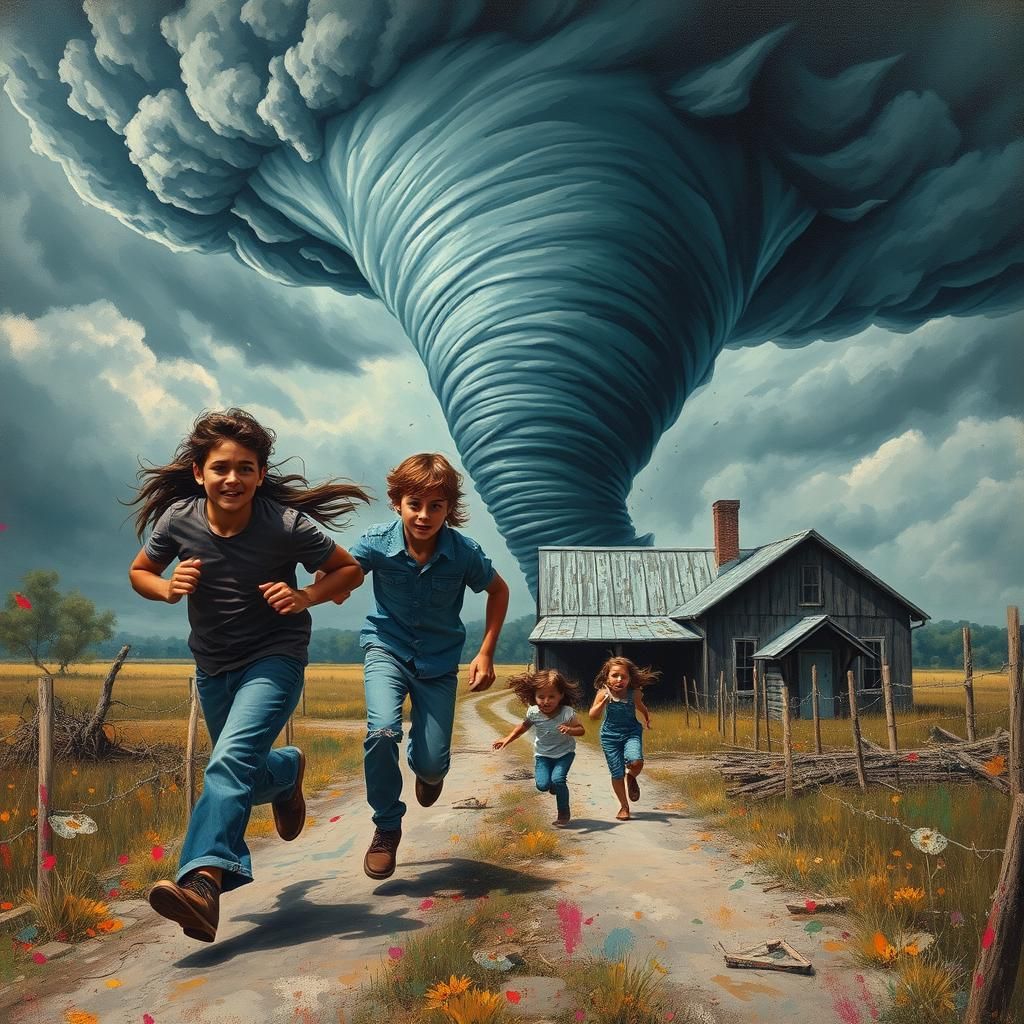 Family's Escape: Tornado Art in Street Style