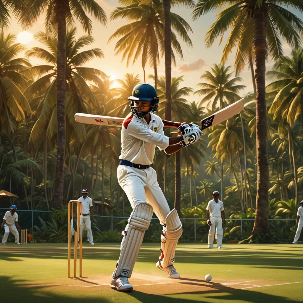 Sri Lankan Boy Playing Cricket: Vibrant Concept Art