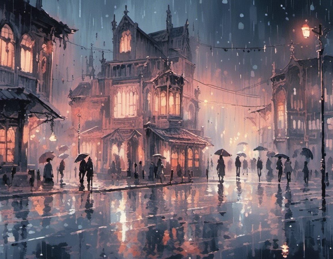 Dreamlike Watercolors in Rain, Pastel Colors