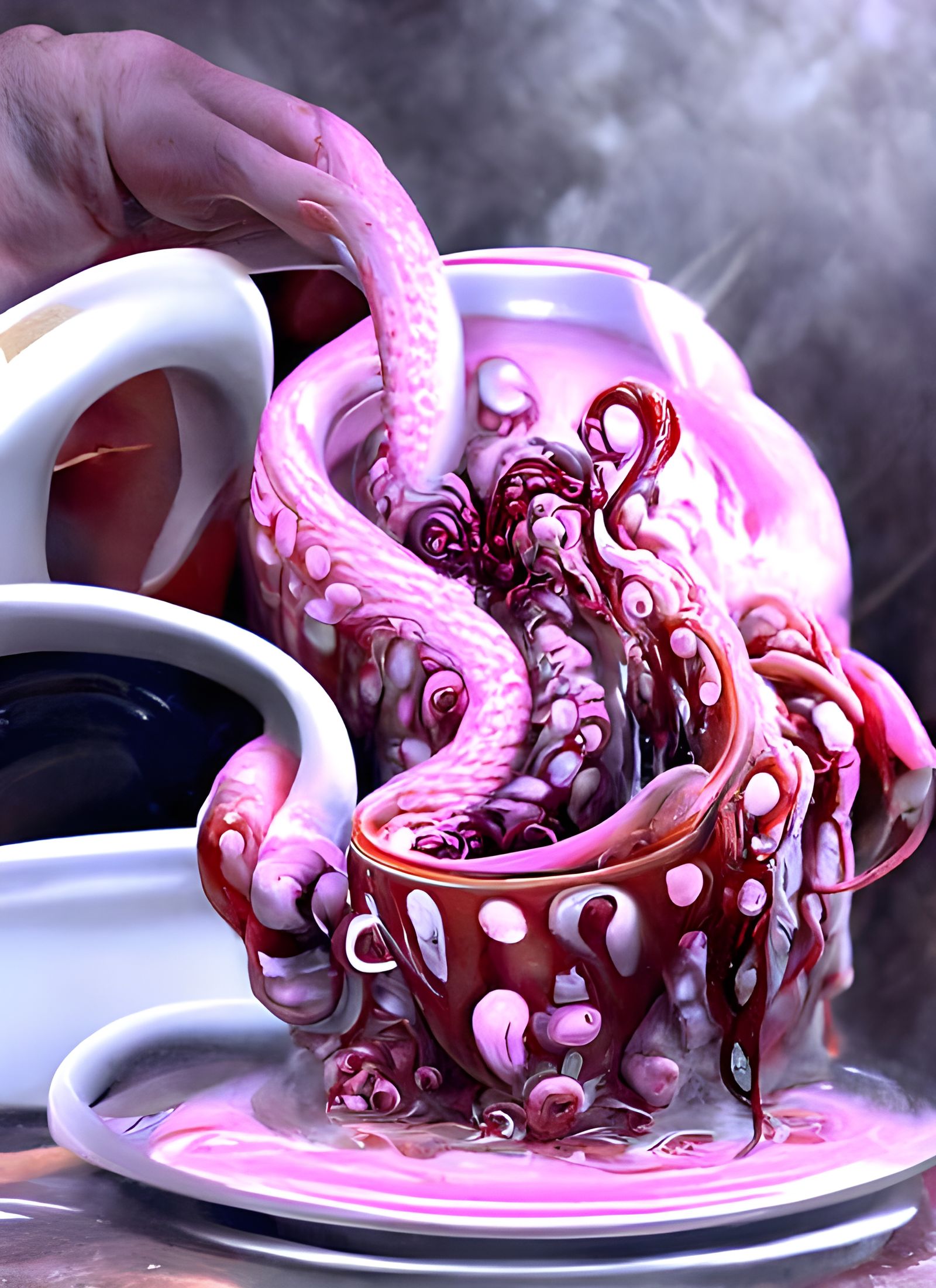 Terrifying Pink Tentacles Emerge from Coffee Cup