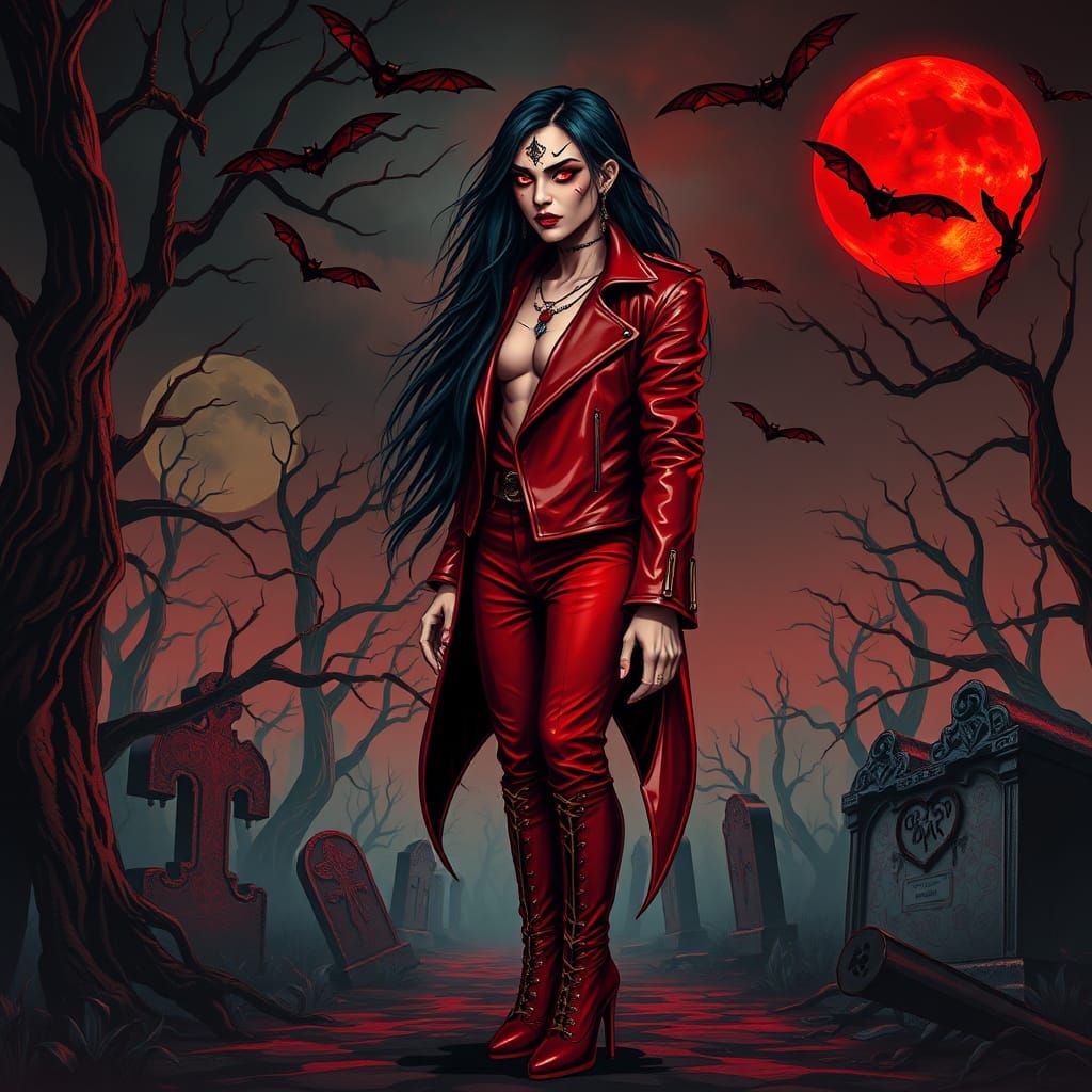 Ethereal Gothic Vampire in Moonlit Forest