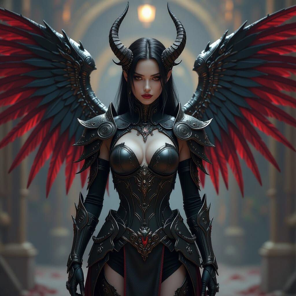 Cyborg Vampire with Horns and Wings in Biomechanical Style