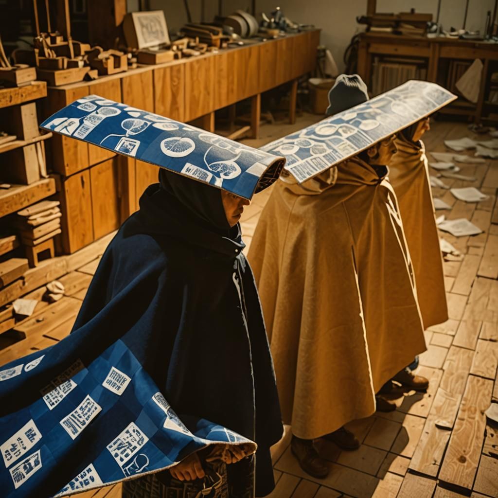 Activists Harvesting Mushrooms in Linocut Style
