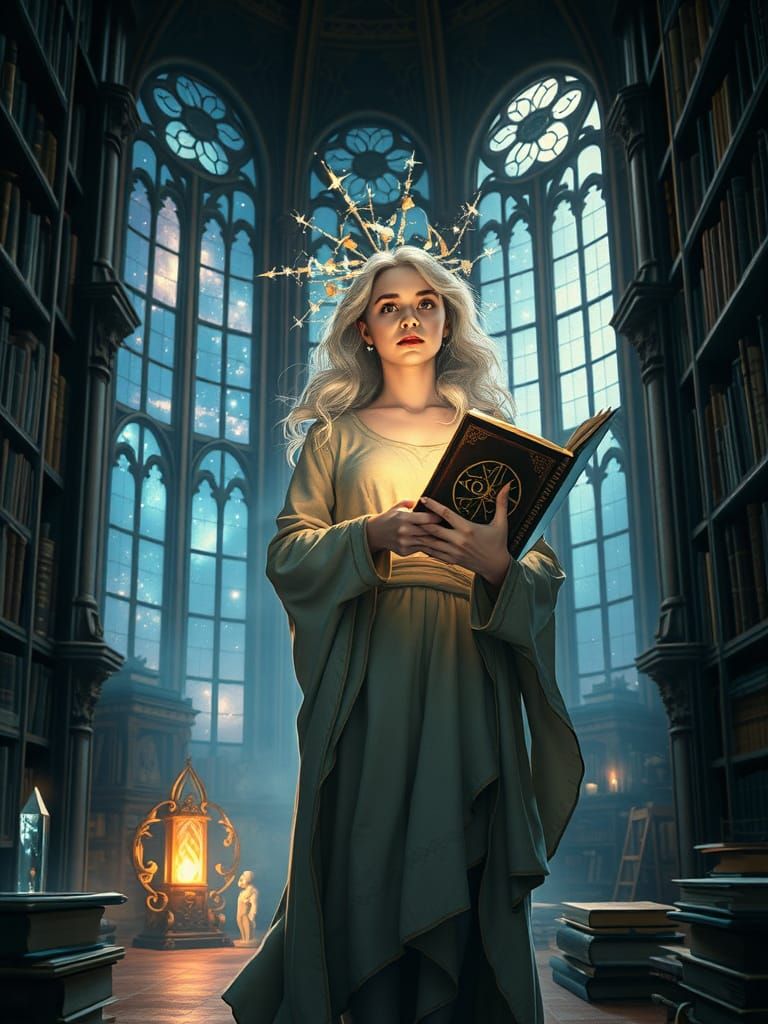 Celestial Librarian in an Otherworldly Library