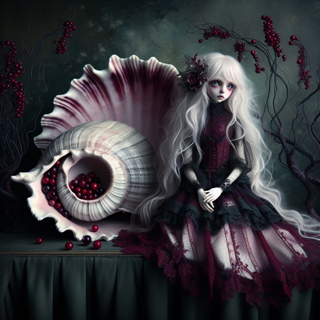 Ethereal Gothic Fantasy Scene with Doll-Like Maiden in Dark ...