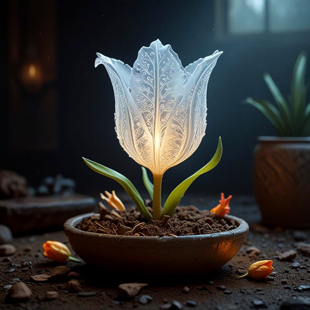 Glass Tulip Blooms with Ethereal Glow