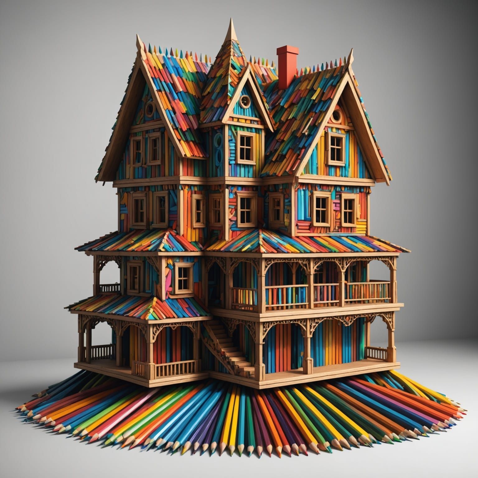 Abstract Pencil House in Fractal Wave Style