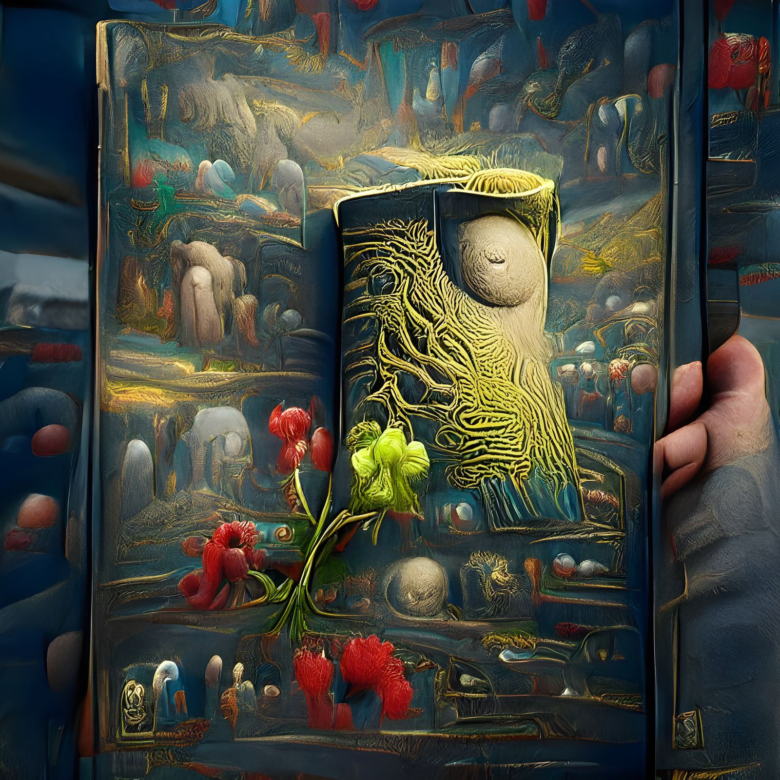 Alien Botany Book: Illuminated Manuscript in Biopunk Style