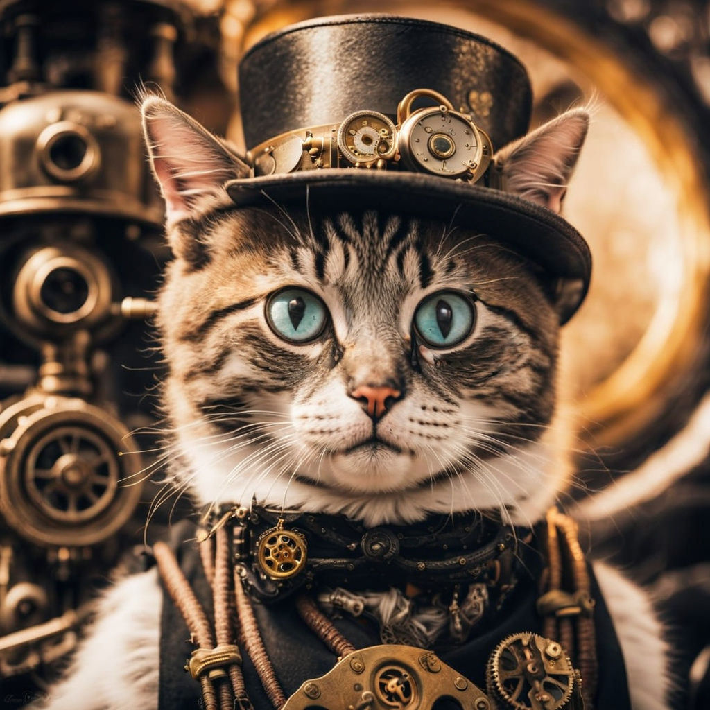 Steampunk Kitten in Top Hat and Monocle