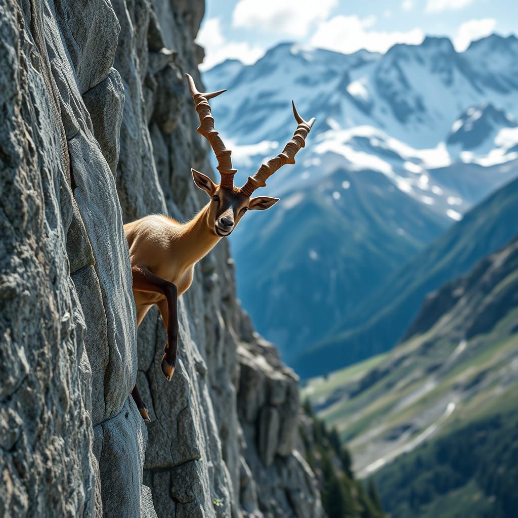 Alpine Ibex on Swiss Alps Cliffs - Hyperdetailed Nature Phot...