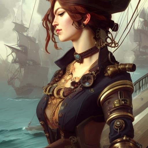 Steampunk Pirate Portrait in Captain's Quarters