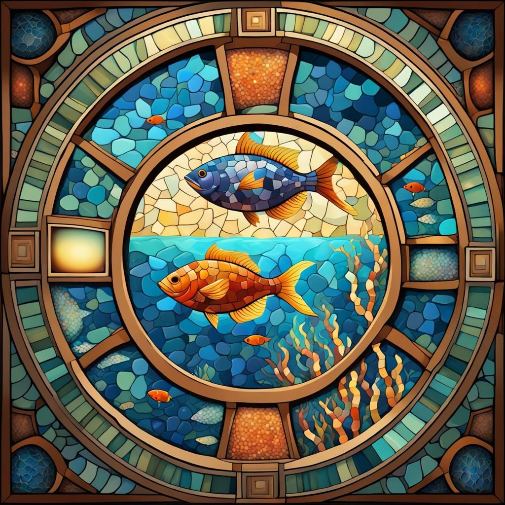 Underwater Mosaic Seascape Through Ship Window
