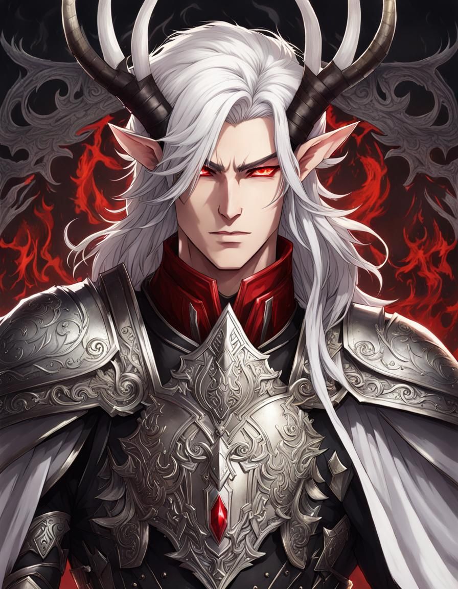 Anime Style Elf with Reindeer Horns in Ornate Armor