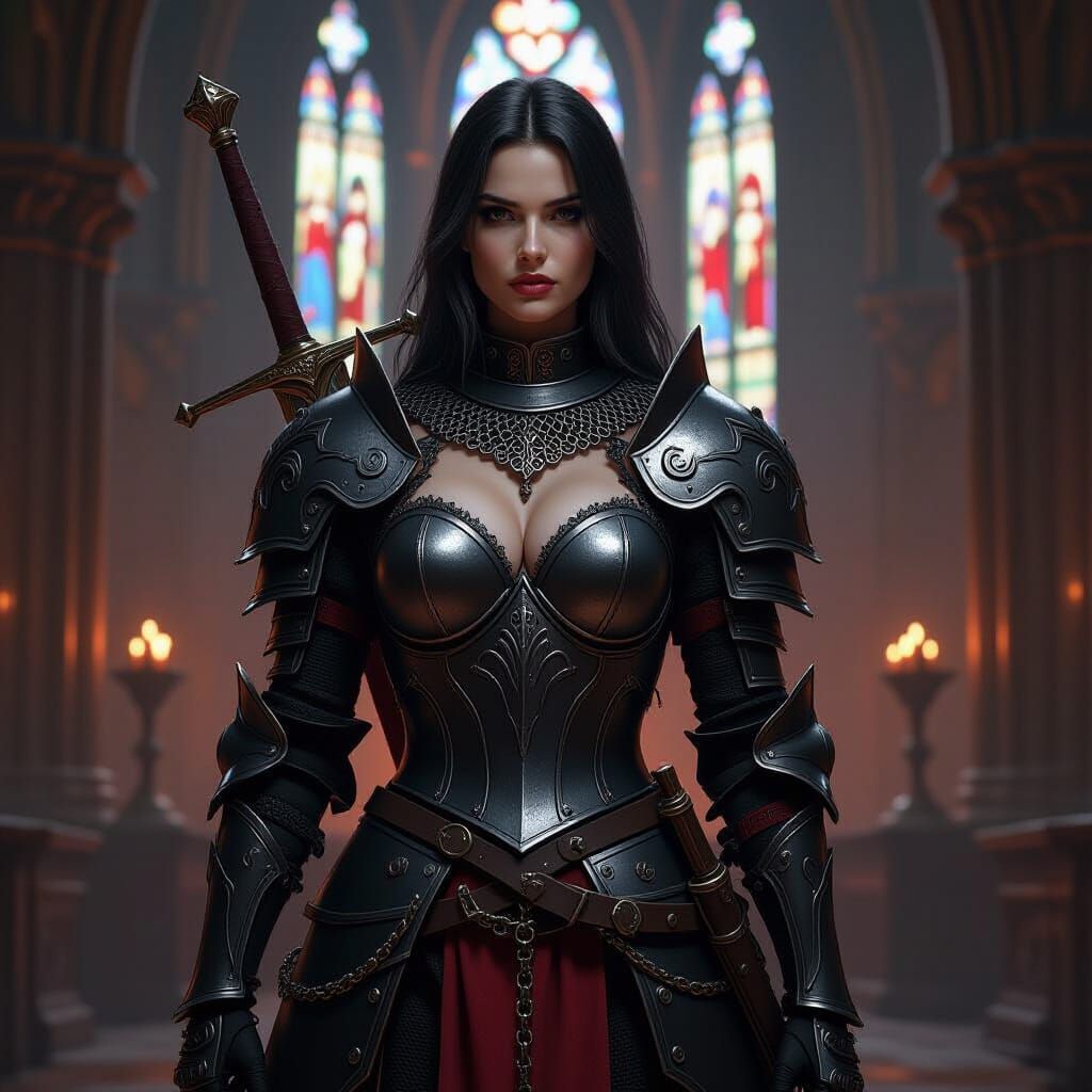 Gothic Knight in Blackened Steel Armor