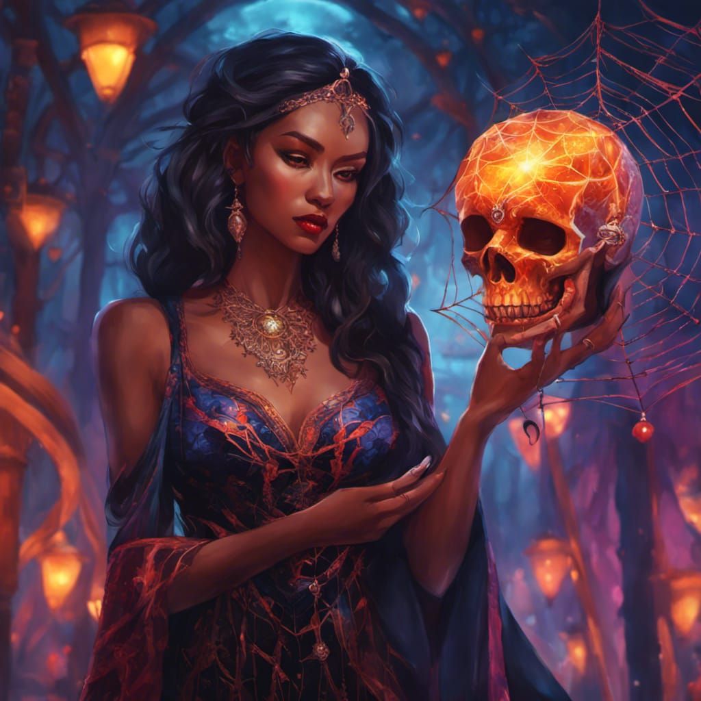 Vampire Sorceress in Colorful Ethnic Fantasy Style