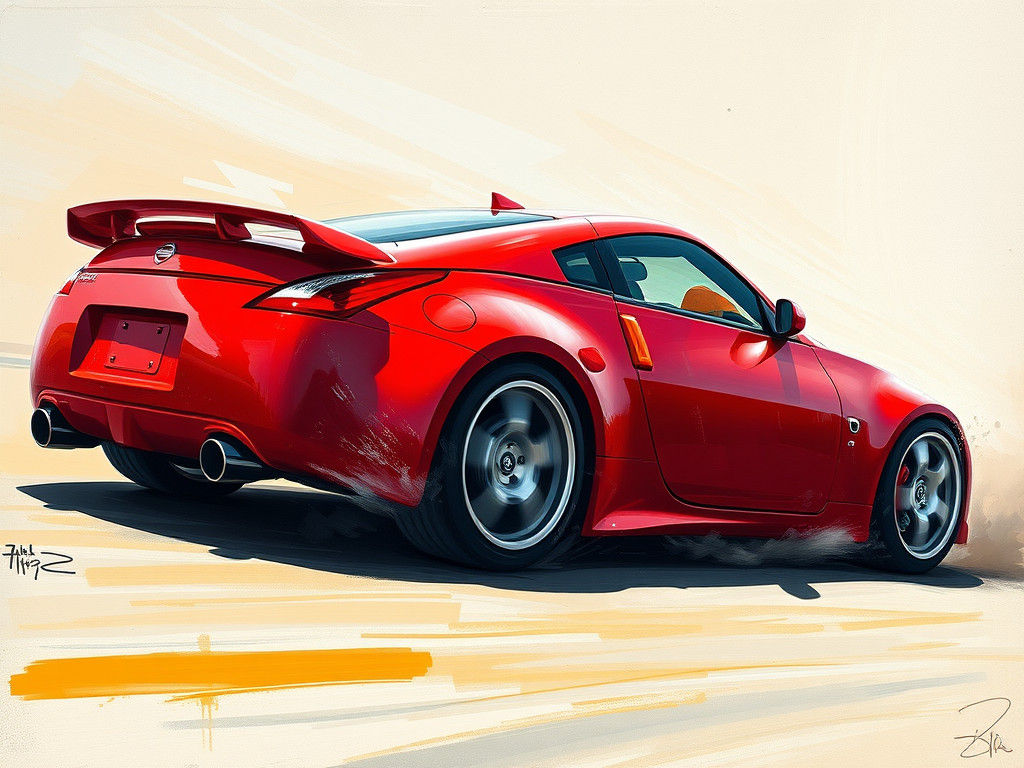 Candy Red Nissan 350Z Drifting in Motion