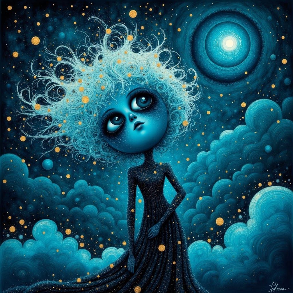 Bioluminescent Cloud Dance: Whimsical Illustration
