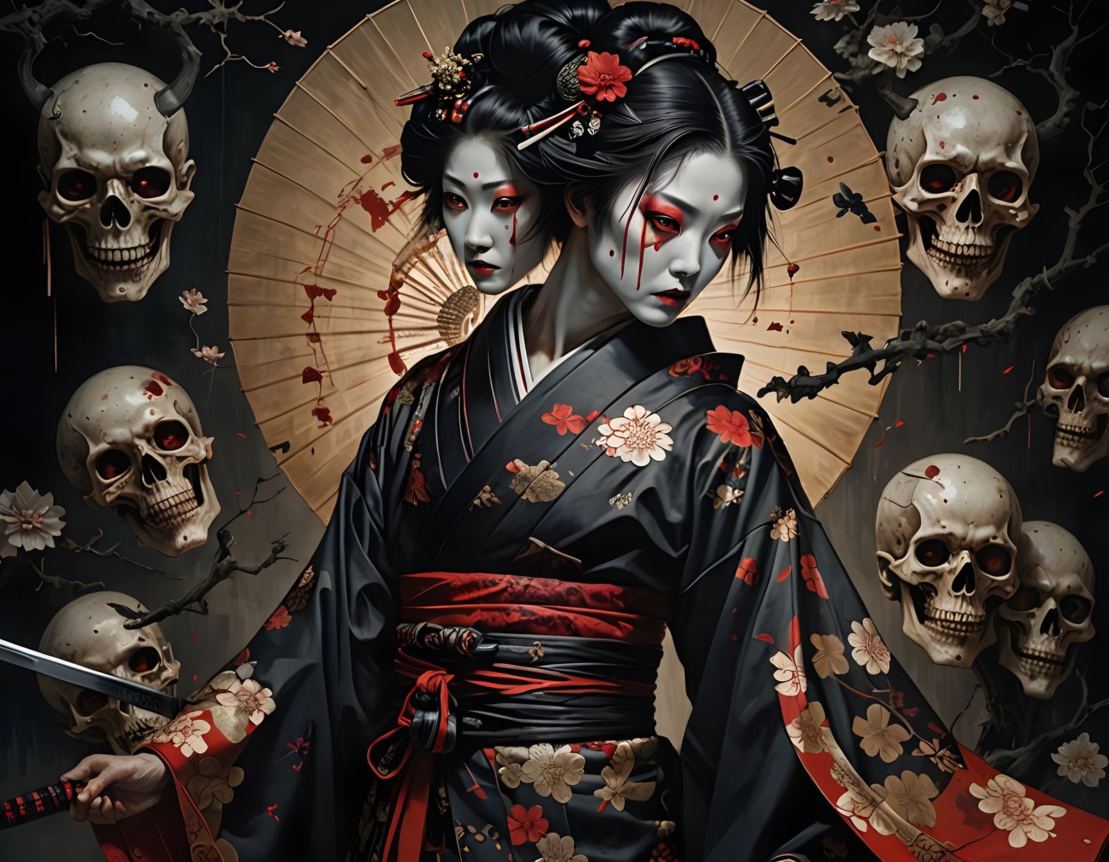 Dark Goddess in Cyberpunk Aesthetic