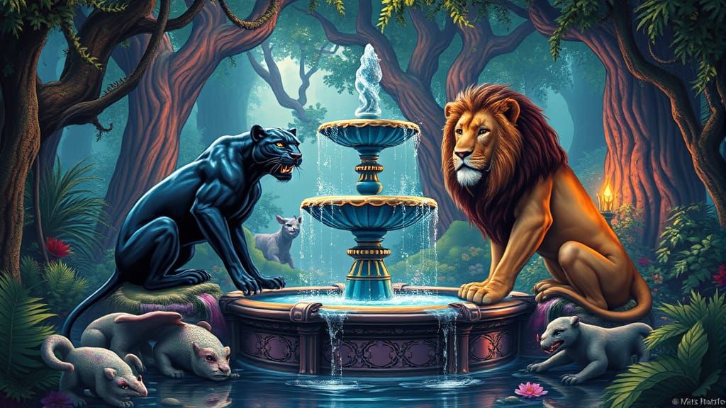 Victorian Fountain in Fantasy Realm: Guardians of Magic