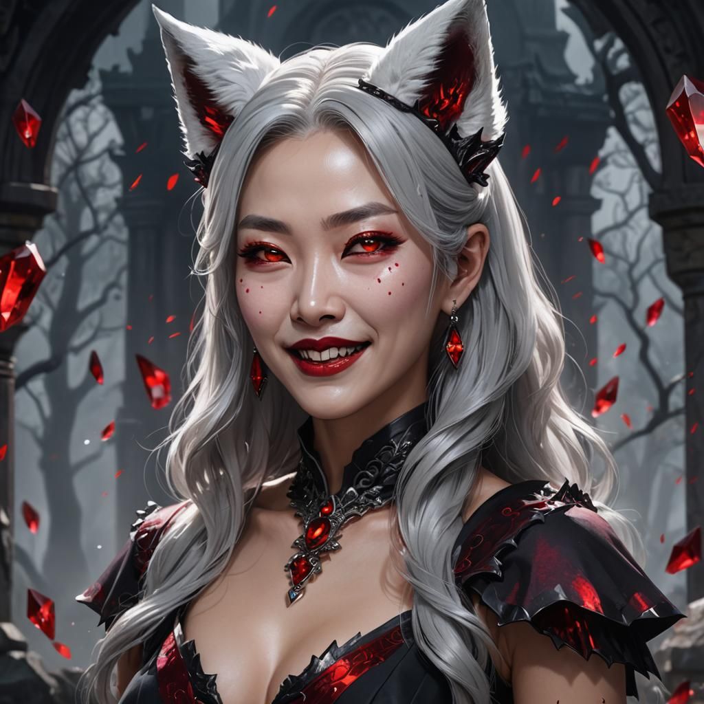 Vampire Queen with Fox Ears in Detailed Matte Painting