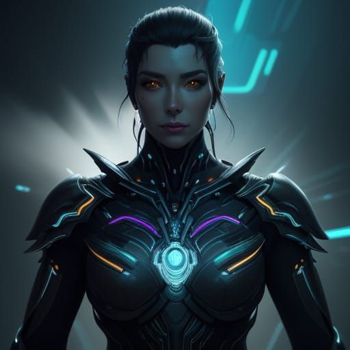 Techno-Mages Portrait with Glowing High-Tech Armor