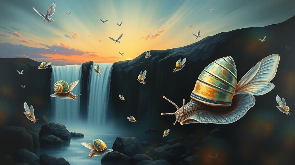 Iridescent Fairy Snails by Abstract Waterfall