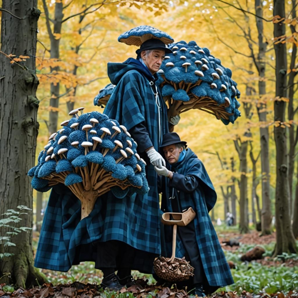 Mushroom Harvesters: Blue and White Linocut at Modern Art Mu...