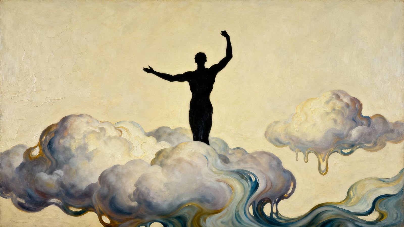 Empowerment Silhouette Among Clouds in Surrealist Style