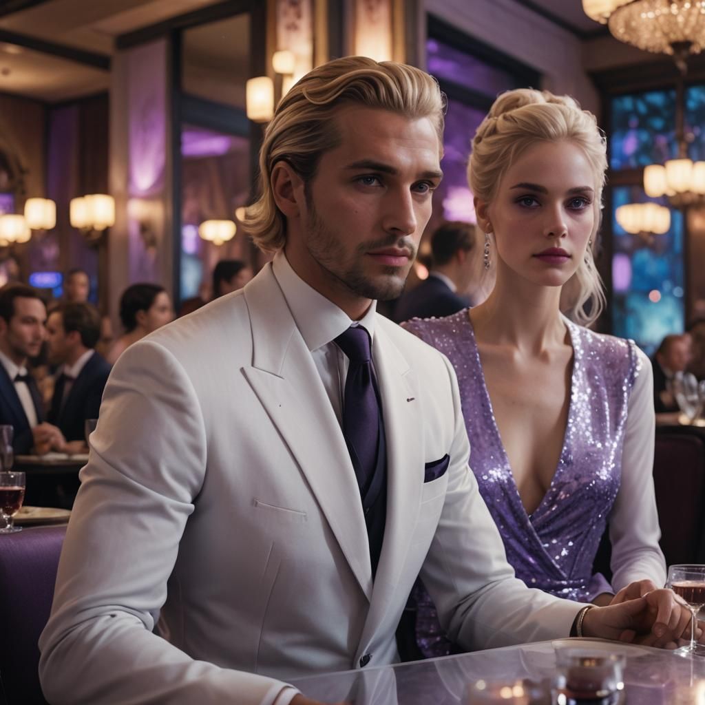 Eerie Restaurant Scene with Man in White Suit