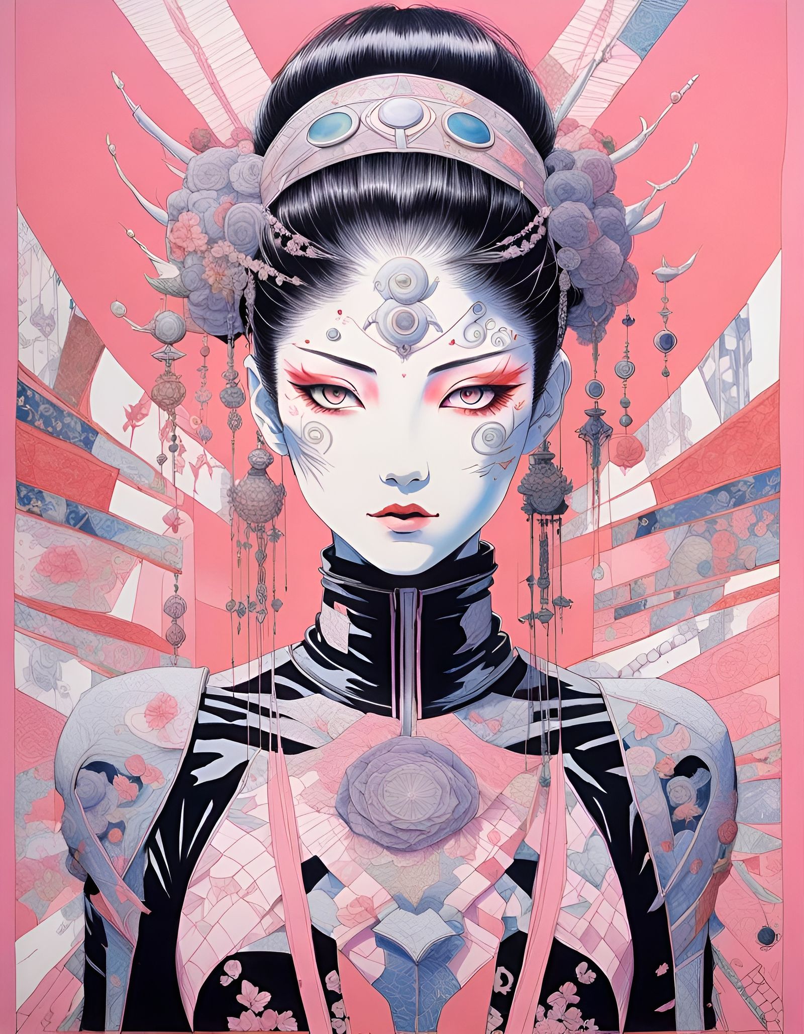 Woman in Body Paint on Pink Background