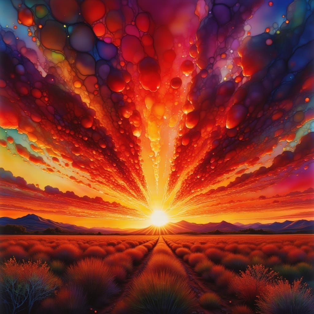 Dramatic Crimson Sunset Over Empty Field