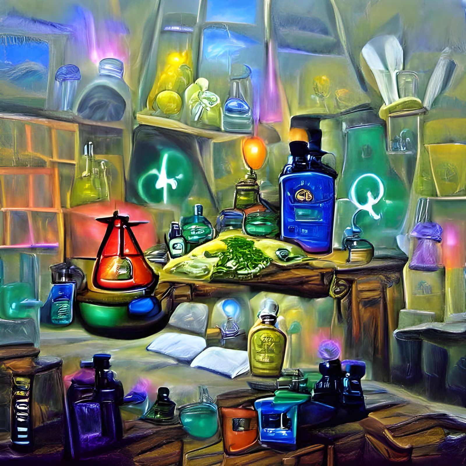 Colorful Alchemy Laboratory in Oil Painting Style