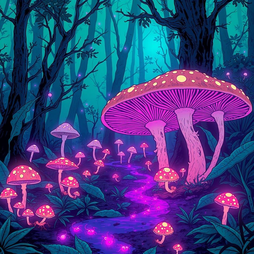 Surreal Bioluminescent Forest in Soft Ethereal Light