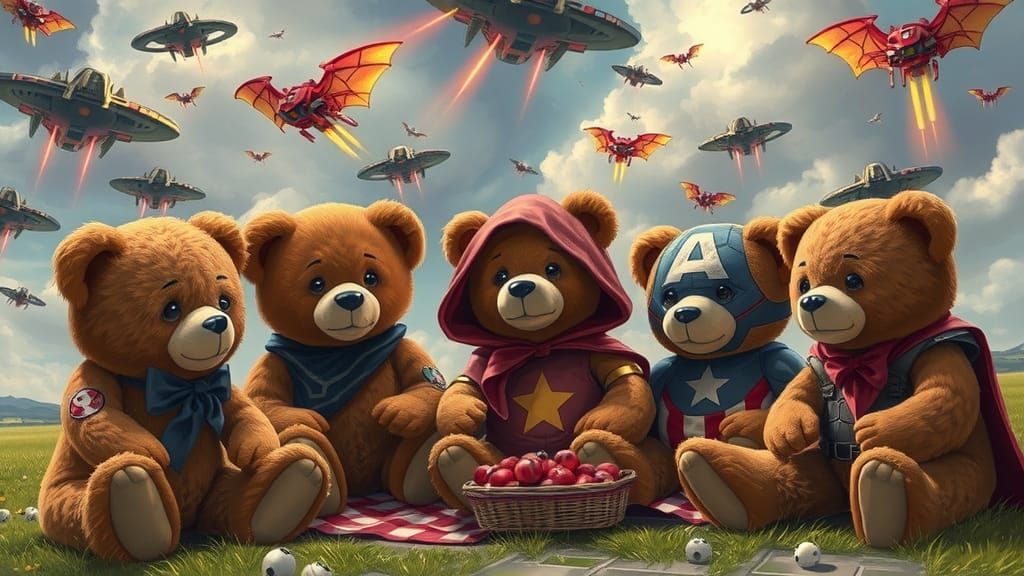Marvel Heroes Teddy Bear Picnic Sky Battle