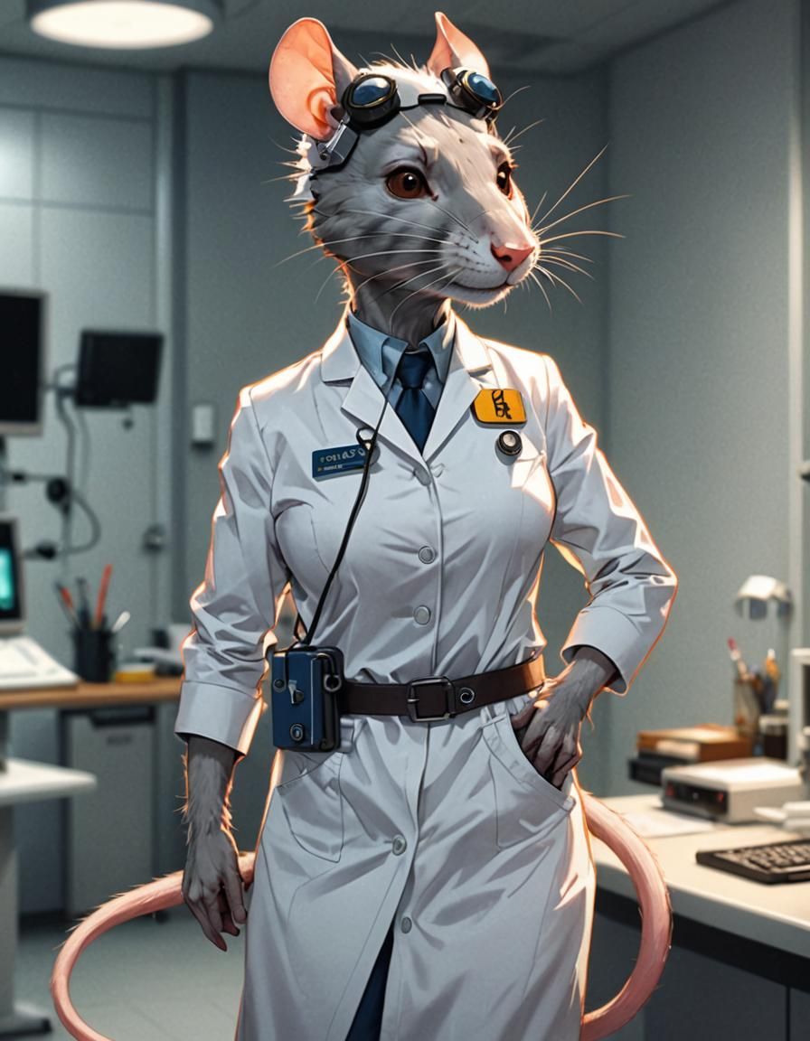 Friendly Rat Doctor in Sci-Fi Anime Style