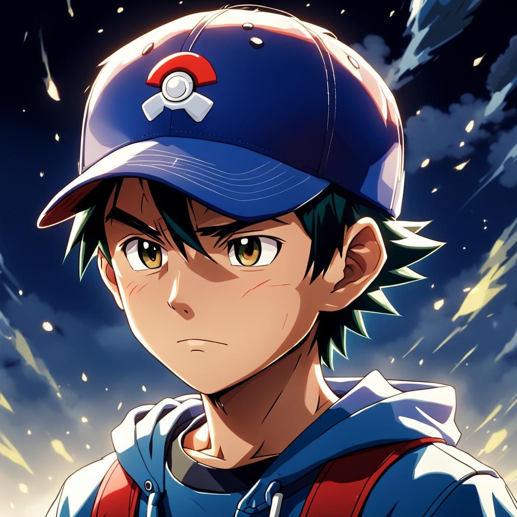 Sad Ash Ketchum in Anime Style