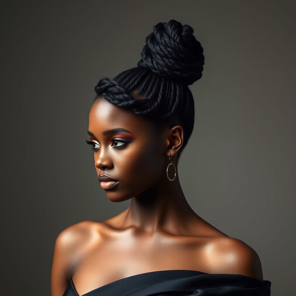 Elegant Woman with Intricate Black Twist Hairstyle