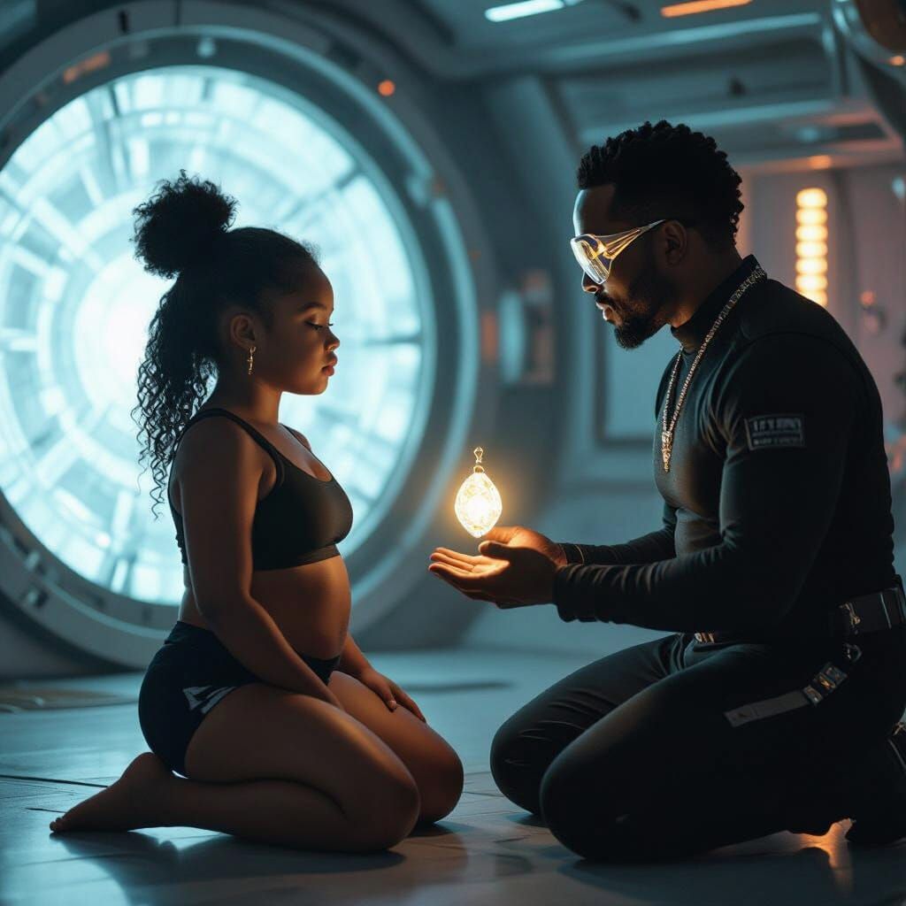 Hypnotized Girl on Spaceship in Sci-Fi Film Style