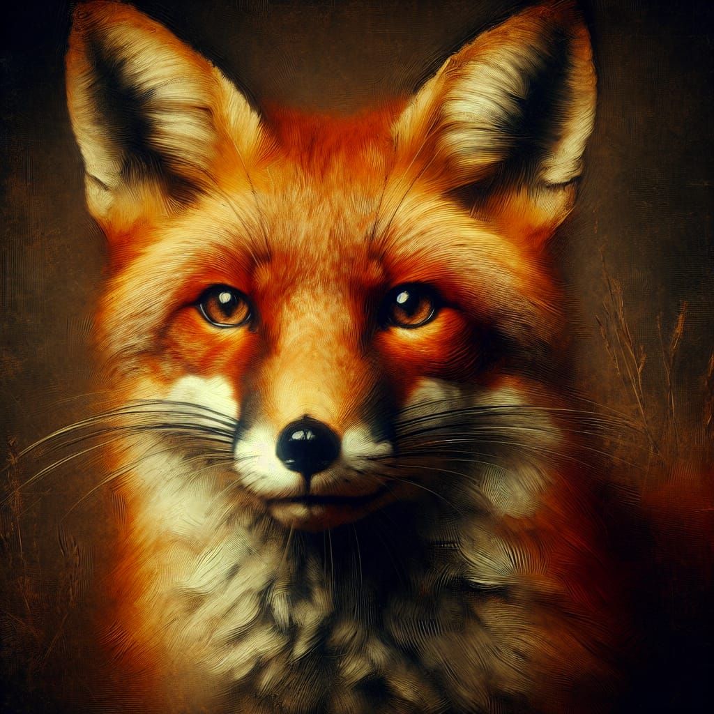 A Cinematic Portrait of a Red Fox in Oil Painting Style