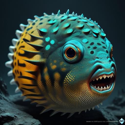 Detailed Puffer Fish Close-Up: Fantasy Concept Art