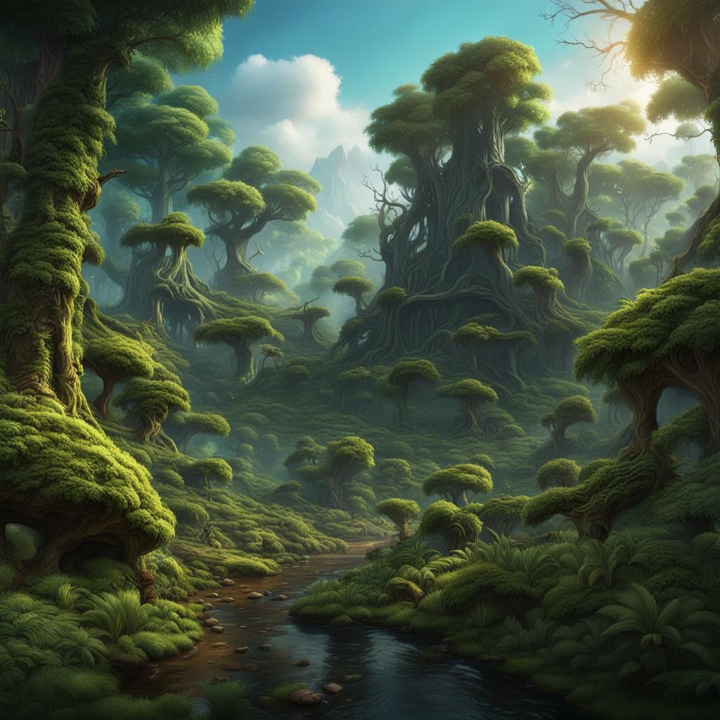 Detailed Lush Forest Matte Painting in 8K