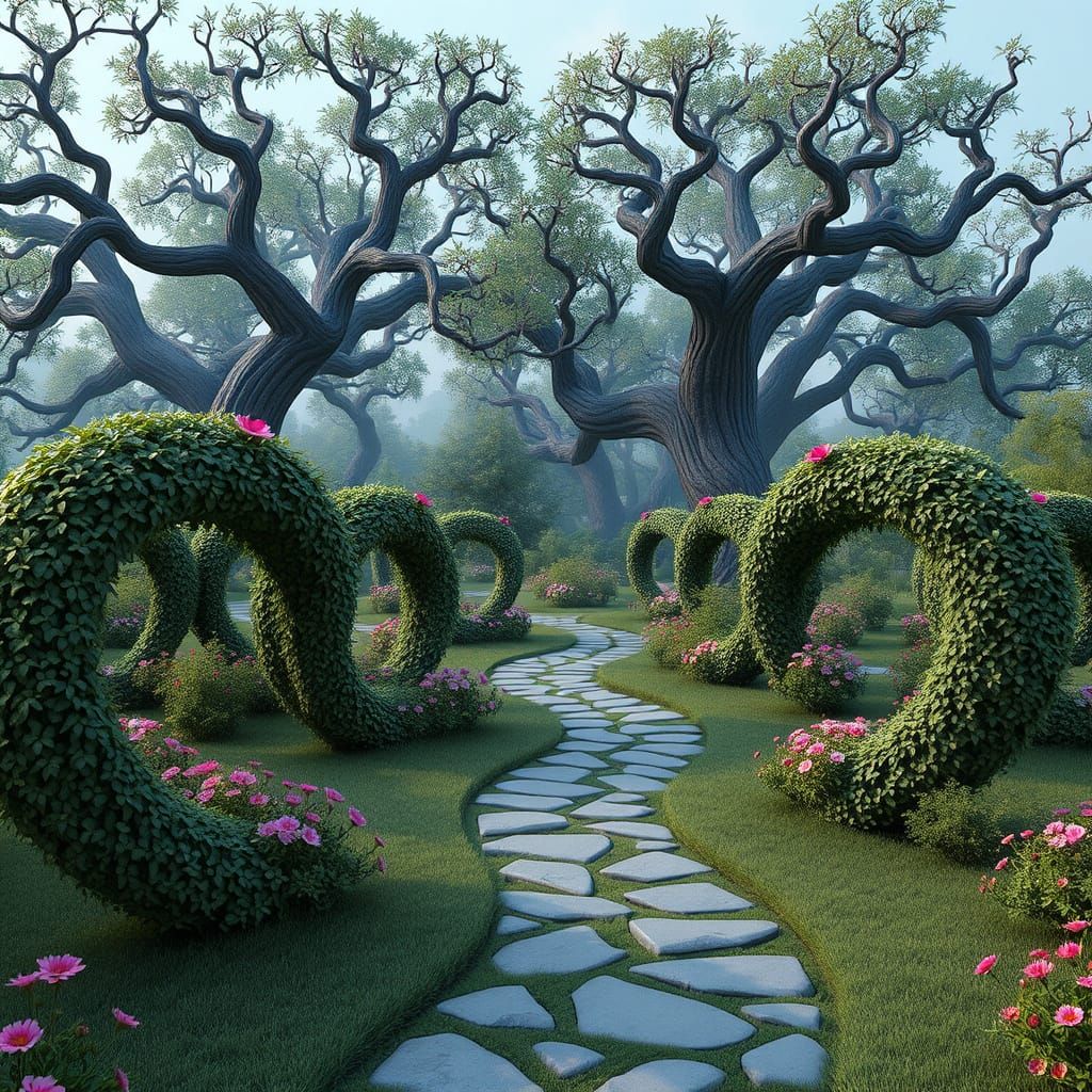 Heart-Shaped Garden in Whimsical Dreamlike Landscape with Ma...