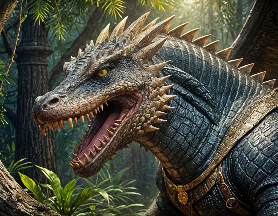 Dark Fantasy Demon on Crocodile in Oriental Style