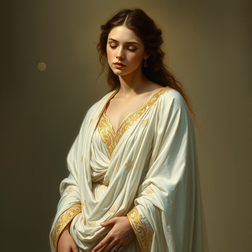 Ethereal Goddess Casting Shadow, Pre-Raphaelite Style