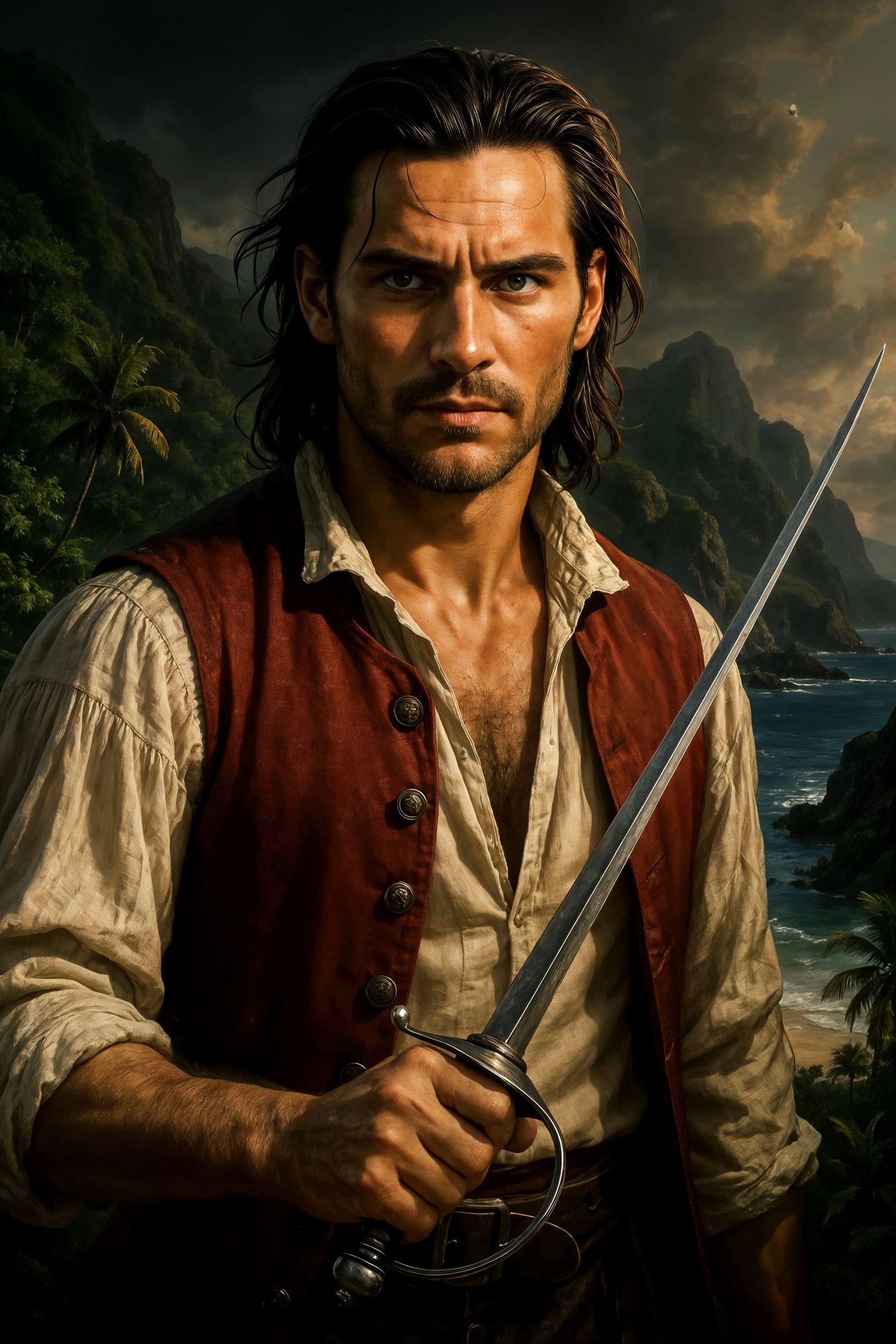 Pirate with Rapier on Tropical Island