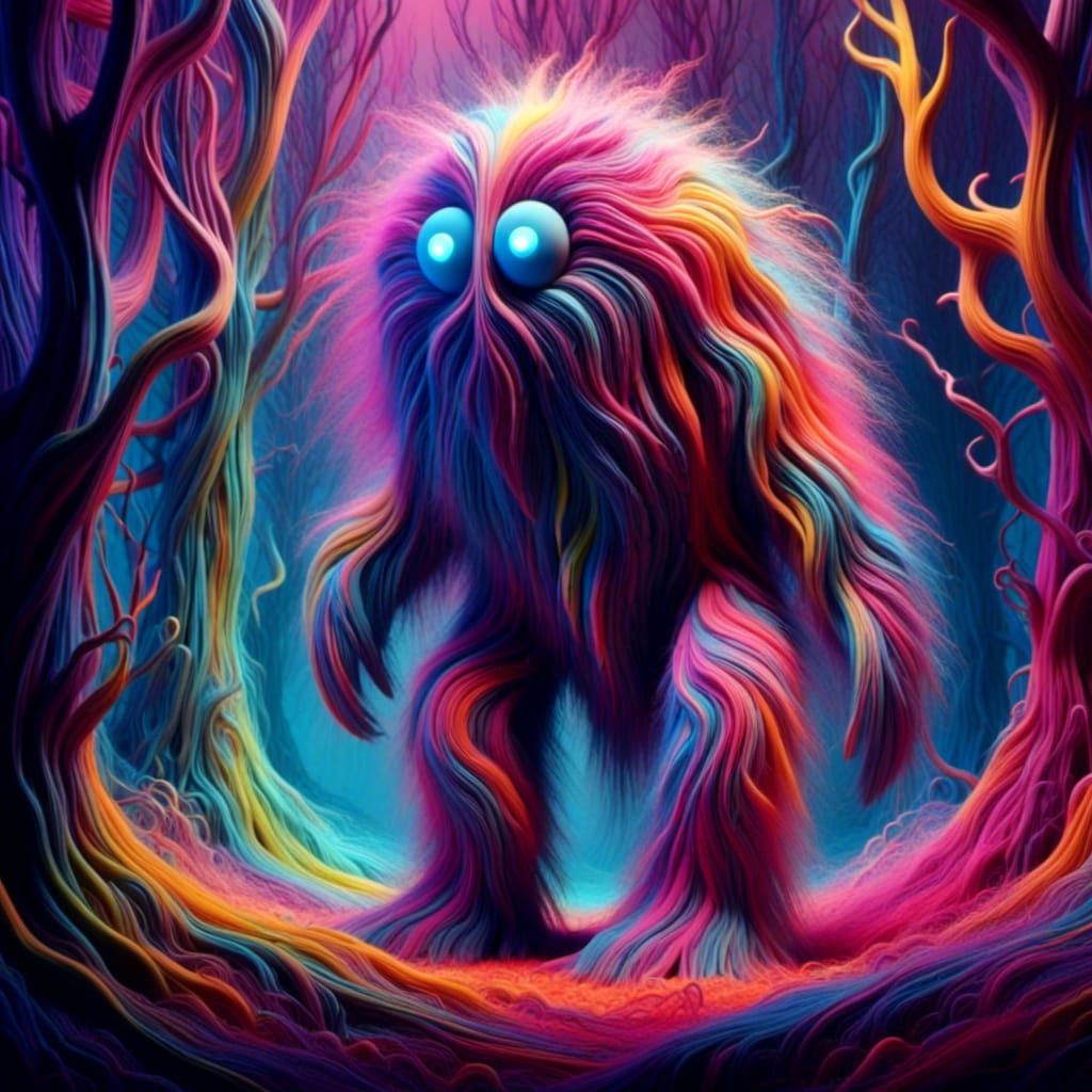Fantastical Furry Creature in Surreal Forest