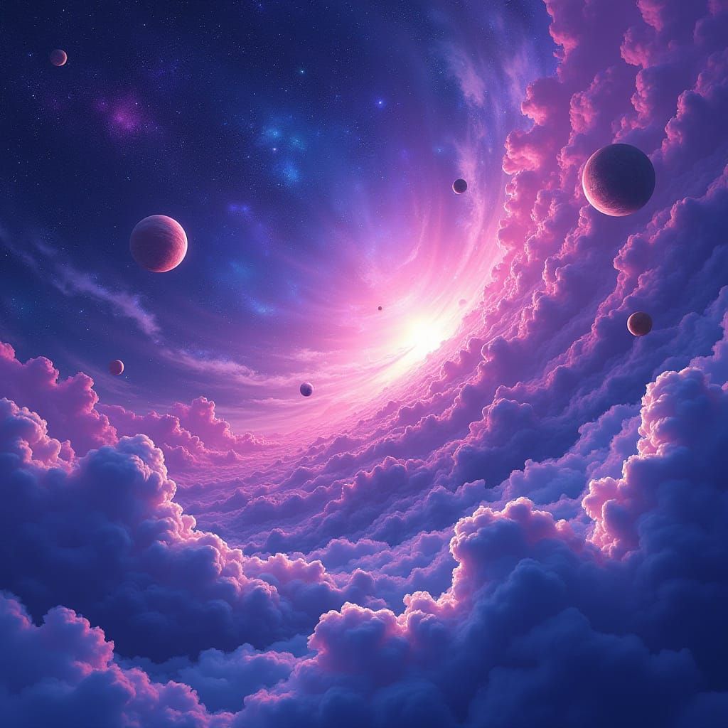 Cosmic Galaxy with Swirling Clouds in Digital Art Style