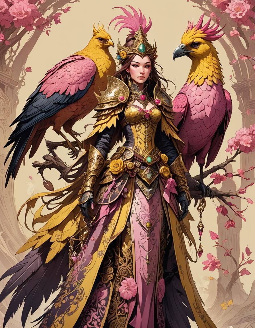 Enchanting Beast Mistress on Giant Bird Steed