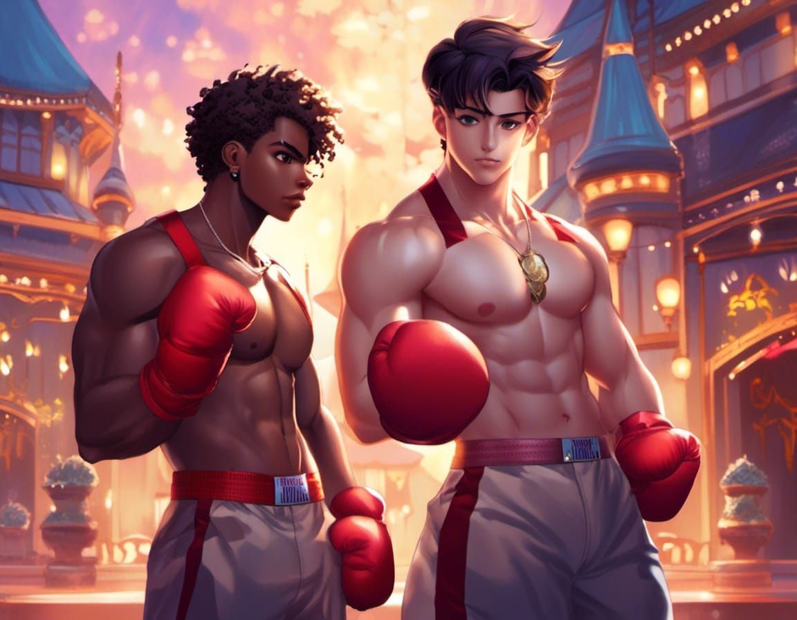 Boxers Pose in Disney Park: Anime-Inspired Art